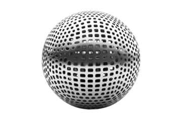 Abstract sphere with grid pattern isolated on transparent background. Silver sphere ball icon isolated on white background, 3d render.