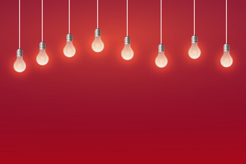 Glowing hanging bulbs and Christmas lights.