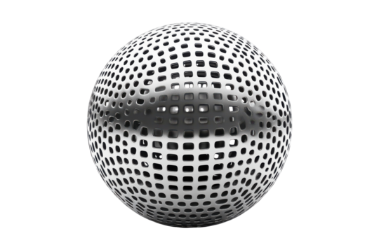 Abstract sphere with grid pattern isolated on transparent background. Silver sphere ball icon isolated on white background, 3d render.