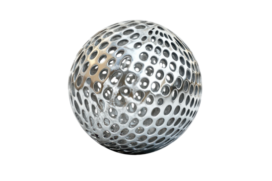 Abstract textured sphere pattern isolated on transparent background. Silver sphere ball icon isolated on white background, 3d render.