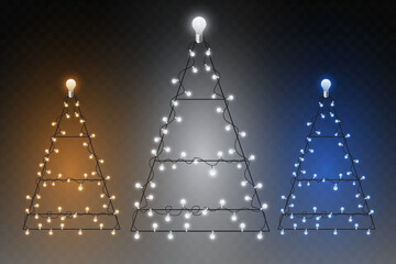 Decorating a Christmas tree with glowing bulbs and lights. Vector illustration
