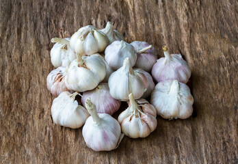 garlic on old wooden background