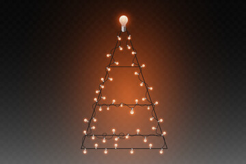 Christmas tree made of wire and glowing string lights.