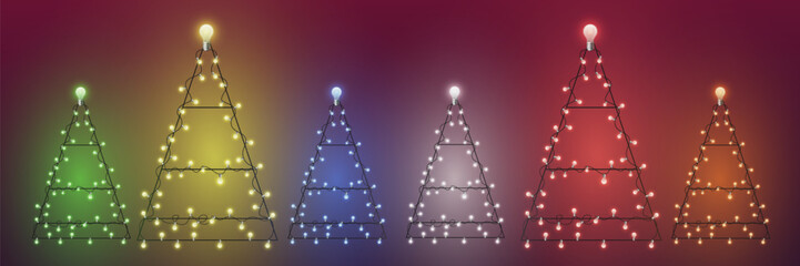 Decorating a Christmas tree with glowing bulbs and lights. Vector illustration