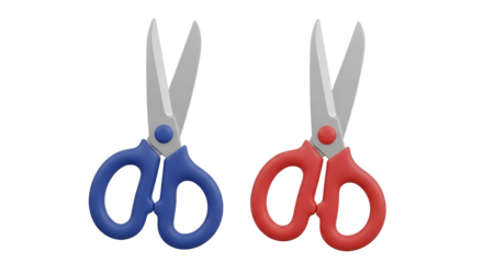 Pair of Red and Blue Childrens Safety Scissors.