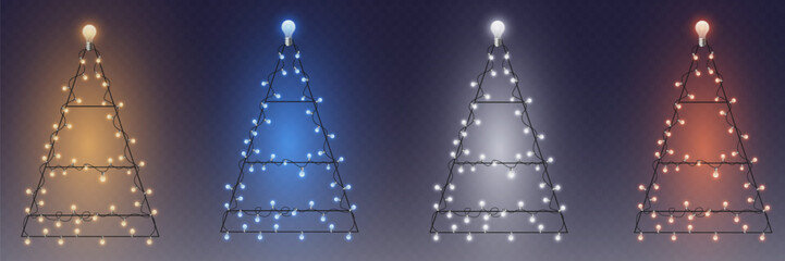 Decorating a Christmas tree with glowing bulbs and lights. Vector illustration
