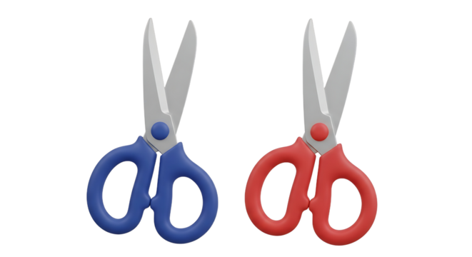 Pair of Red and Blue Childrens Safety Scissors.