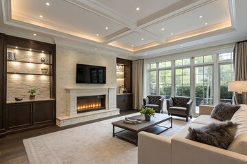 modern living room with fireplace
