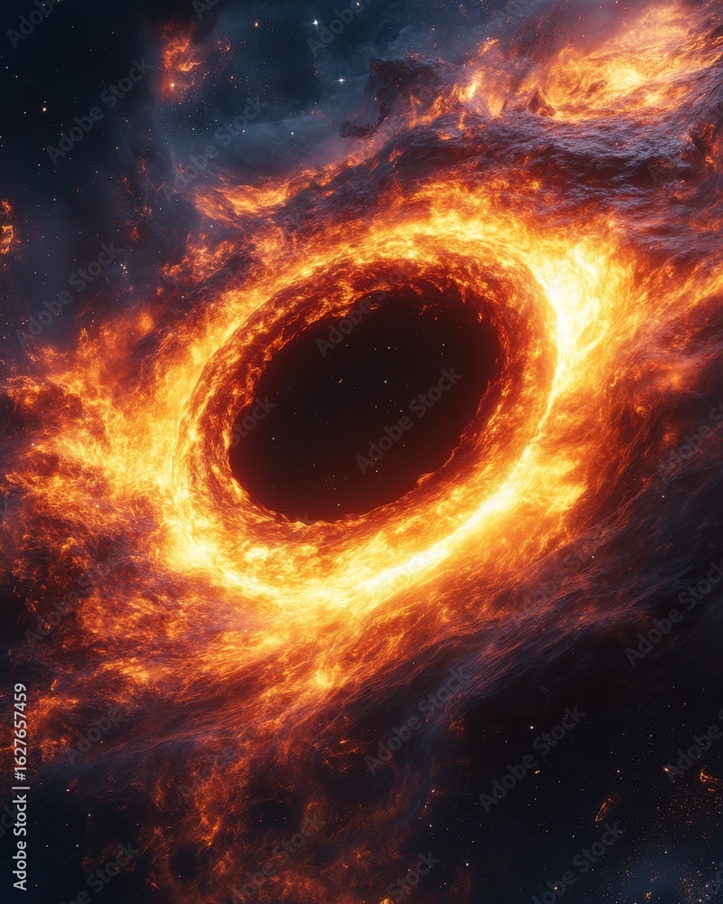 Poster fiery cosmic singularity - abstract black hole accretion disk in deep space space abstract cosmic ai