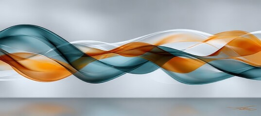 Fluid Abstract Waveforms in Translucent Orange and Teal, Creating a Serene Visual Experience