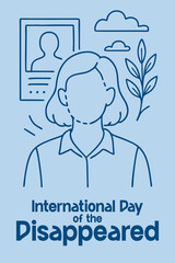 International Day of the Disappeared symbolic illustration of a woman holding a missing person’s photo, calling for justice and awareness 