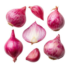 Set of fresh red onions isolated on transparent background.