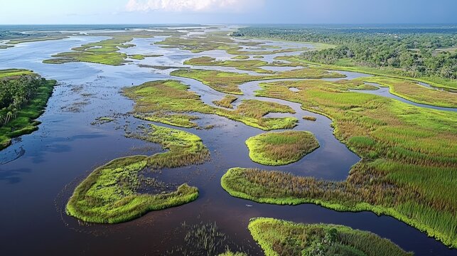 Discover the unique ecosystem of Louisiana’s coastal marsh from above.