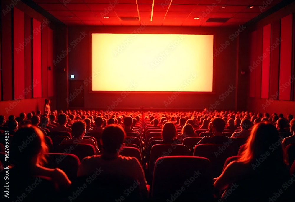 Poster generative ai image: capturing the cinematic experience with a crowd watching a bright screen in a