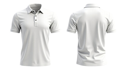 Front and back view of a classic white short sleeve polo shirt isolated on transparent background