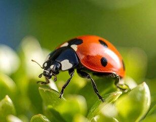 Fototapeta premium Close-up ladybug on green leaves