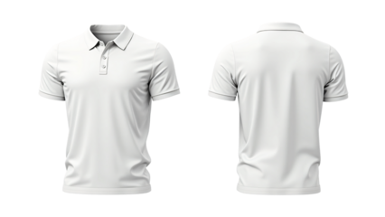 Blank white polo T-Shirts Mockup template Front and Back View isolated on transparent background, polo shirt design presentation for print