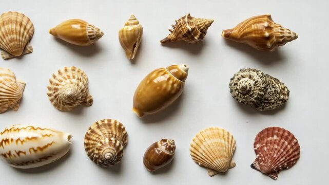 Collection of Various Shells on White Background