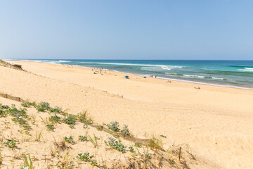 View from the dunes to the south beach of Mimizan-Plage at the french Atlantic Ocean coast