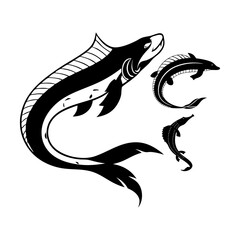 Black and White Artistic American Eel Fish Illustrations with Marine Wildlife Motifs