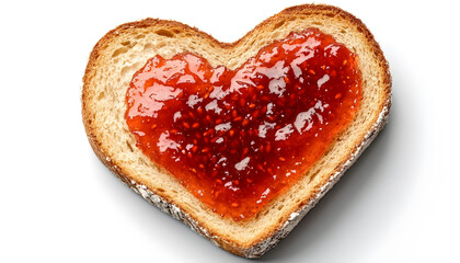 Heart shaped bread with strawberry jam on a transparent background
