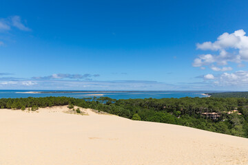 View from the crest of Dune of Pilat over the Arcachon Basin to Cap Ferret