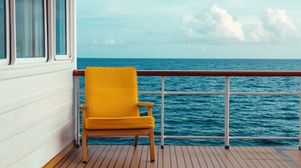 Fototapeta premium Peaceful Cruise Getaway Amid Breathtaking Ocean Vistas and Relaxing Sun Loungers on the Ship s Deck