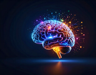 Fototapeta premium Vibrant Human Brain Digital Illustration. Abstract Concept of Creativity, Intelligence, and Interconnected Ideas