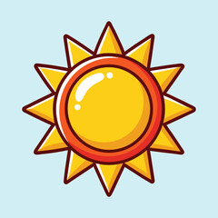 Cartoon sun icon with shining rays and vibrant colors, summer illustration