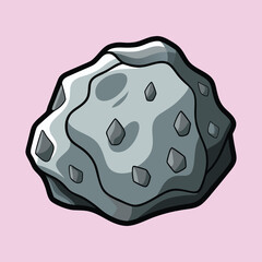 Cartoon grey asteroid or rock with diamond shapes on pink background