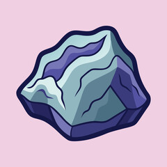 Cartoonish boulder or mountain in shades of purple and light blue