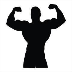 Fototapeta premium Silhouette of a Bodybuilder Flexing Arms 