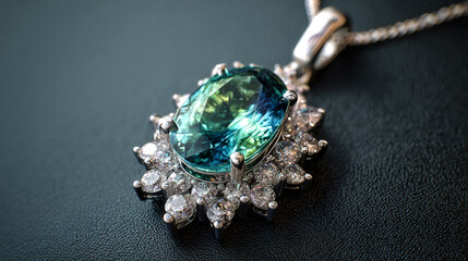 Tourmaline necklace with diamonds. Ai generative.