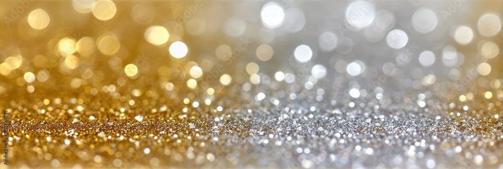 Poster abstract gold and silver bokeh lights creating a dazzling display for christmas and new year events