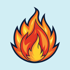 Cartoon Fire with Dark Blue Border and Light Blue Background Illustration