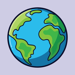 Cartoon Illustration of Planet Earth Depicting Continents and Oceans on Light Blue Background