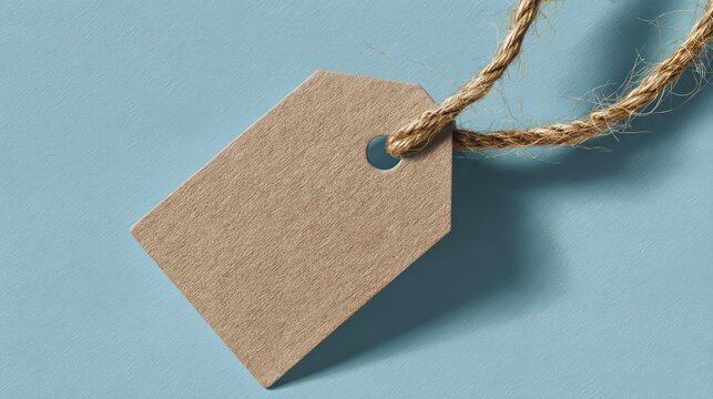 Vintage paper tag floating in blue space with abstract texture, minimalist design concept.