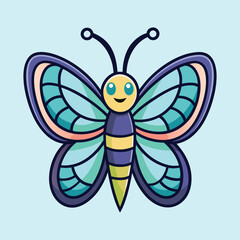 Colorful Cartoon Butterfly with Detailed Wings on a Light Blue Background
