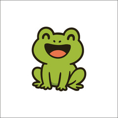 Cute happy cartoon frog character smiling. Cheerful amphibian vector graphic illustration.