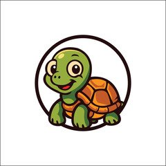 Cute baby turtle cartoon character mascot. Adorable smiling tortoise vector logo design r6.