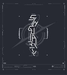 Abstract Cyber UI Composition with Futuristic Tech Elements and Digital Graphic Layers