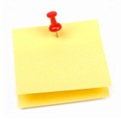 Blank Yellow Sticky Note with Red Push Pin Isolated on White Background.
