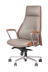 Obraz premium Luxurious high-back leather office chair in green with cushioned armrests, swivel base, and ergonomic design for executive comfort and style