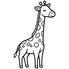 Simple Black and White Cartoon Illustration of a Smiling Giraffe