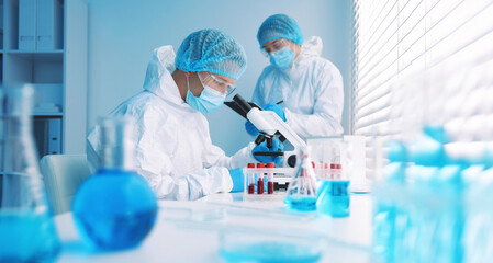 Medical analysis. Two scientists working in laboratory