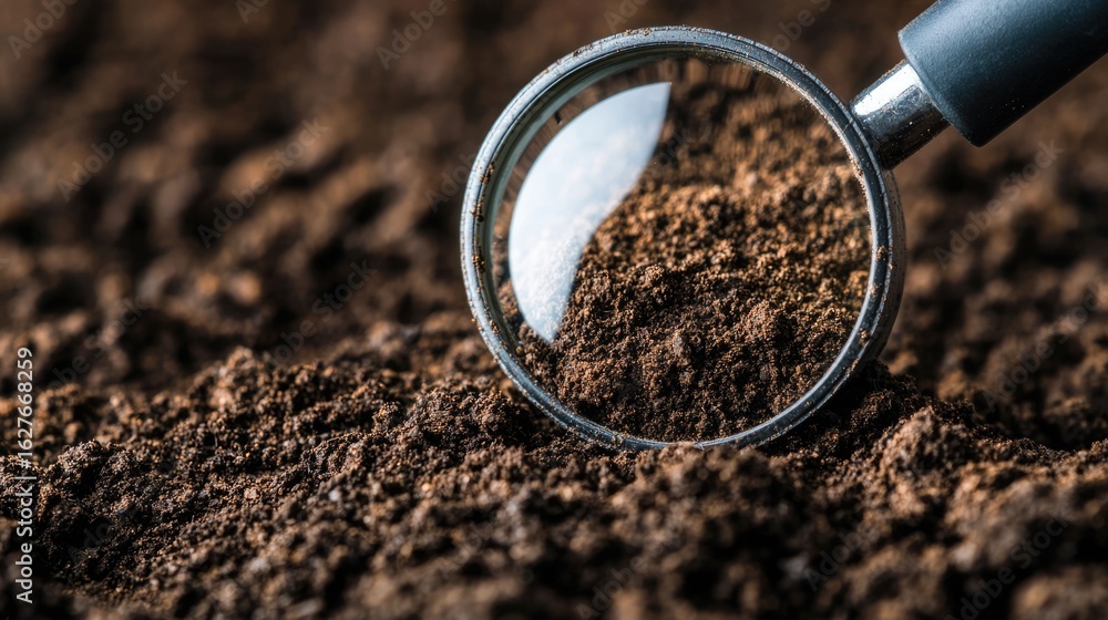 Aufkleber close up image of a scientist or researcher examining and analyzing soil samples with the help of a 