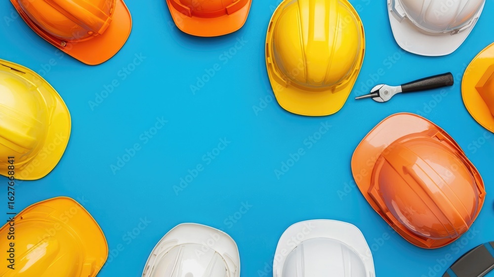Poster professional civil or structural engineer reviewing architectural blueprints and technical construct