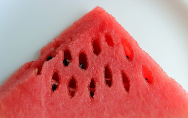  Juicy Watermelon Pulp With Identical Holes With Seeds Close Up Stock Photo 