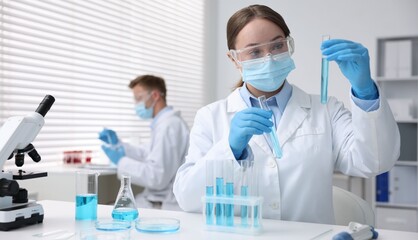 Medical analysis. Scientist working with samples in laboratory, selective focus
