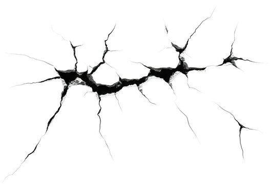 Large black crack pattern, isolated on transparent cutout background